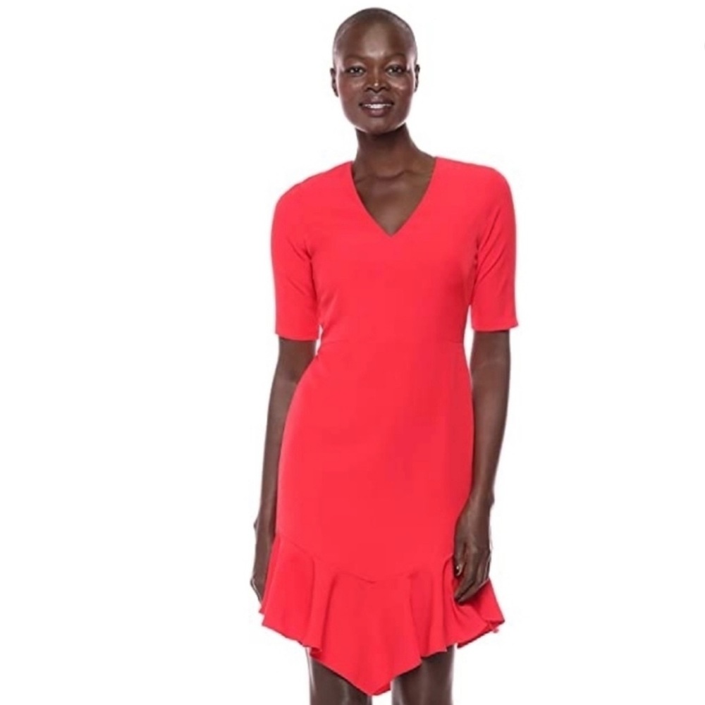 Maggy London elbow sleeve ruffle flounce dress